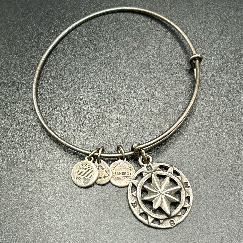 Alex And‎ Ani Rafaelian Silver Compass Bangle Charm Adjustable Bracelet